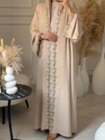Abaya Beige Brodée Dubaï – Élégance Modeste pour Femme Musulmane – Image 5