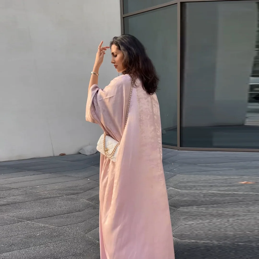 Brillant fête Abaya Ramadan Eid chauve-souris Satin ouvert Kimono dubaï luxe musulman Damen Abayas pour les femmes caftan robe vêtements islamiques