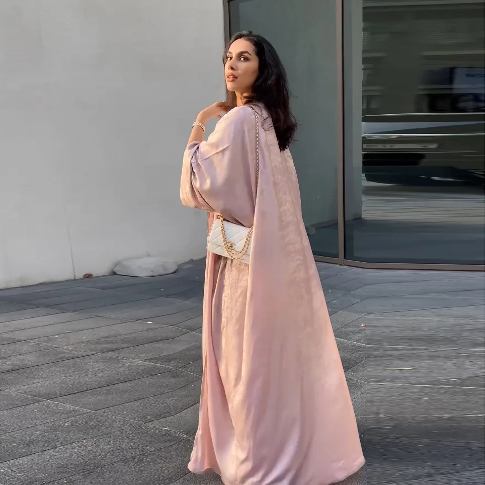 Brillant fête Abaya Ramadan Eid chauve-souris Satin ouvert Kimono dubaï luxe musulman Damen Abayas pour les femmes caftan robe vêtements islamiques