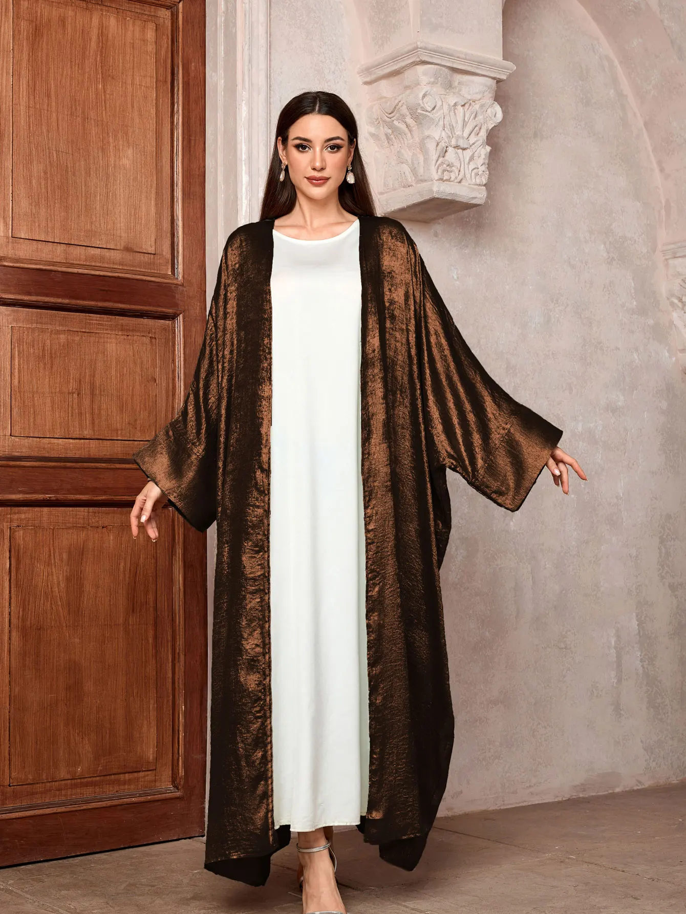 Brillant fête Abaya Ramadan Eid chauve-souris Satin ouvert Kimono dubaï luxe musulman Damen Abayas pour les femmes caftan robe vêtements islamiques