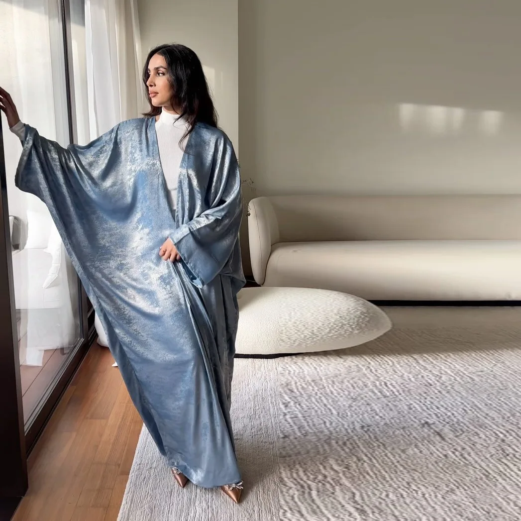 Brillant fête Abaya Ramadan Eid chauve-souris Satin ouvert Kimono dubaï luxe musulman Damen Abayas pour les femmes caftan robe vêtements islamiques