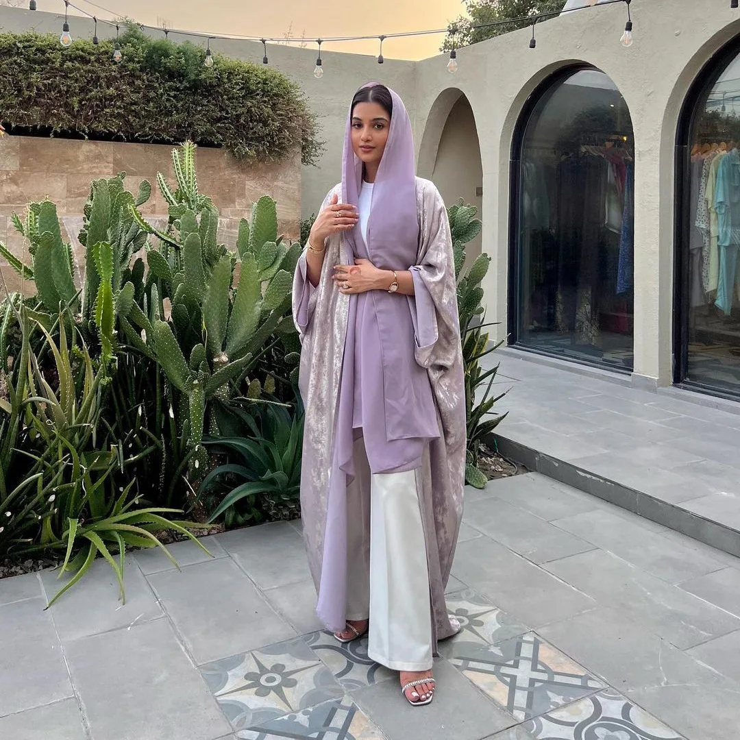 Brillant fête Abaya Ramadan Eid chauve-souris Satin ouvert Kimono dubaï luxe musulman Damen Abayas pour les femmes caftan robe vêtements islamiques