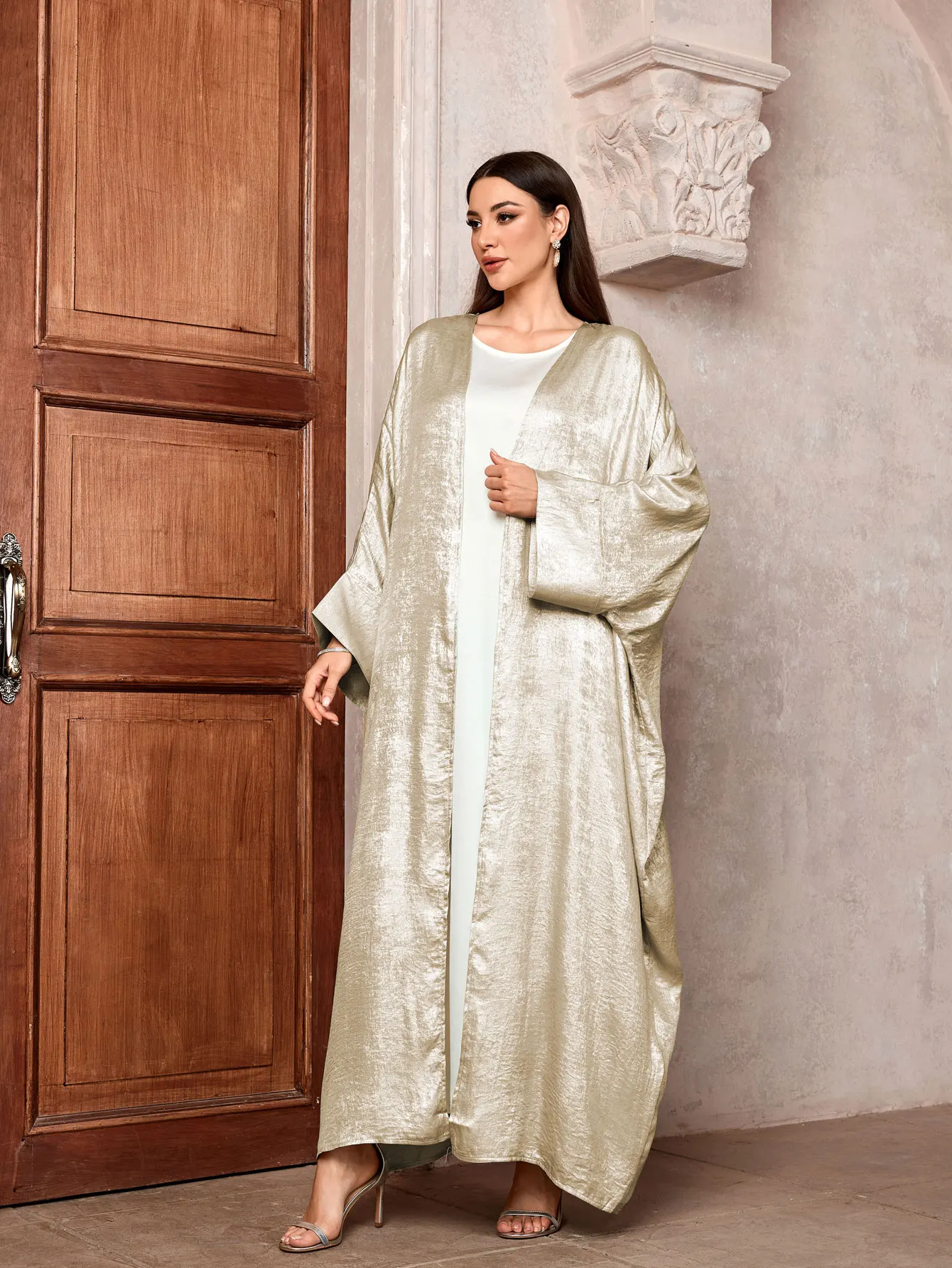 Brillant fête Abaya Ramadan Eid chauve-souris Satin ouvert Kimono dubaï luxe musulman Damen Abayas pour les femmes caftan robe vêtements islamiques