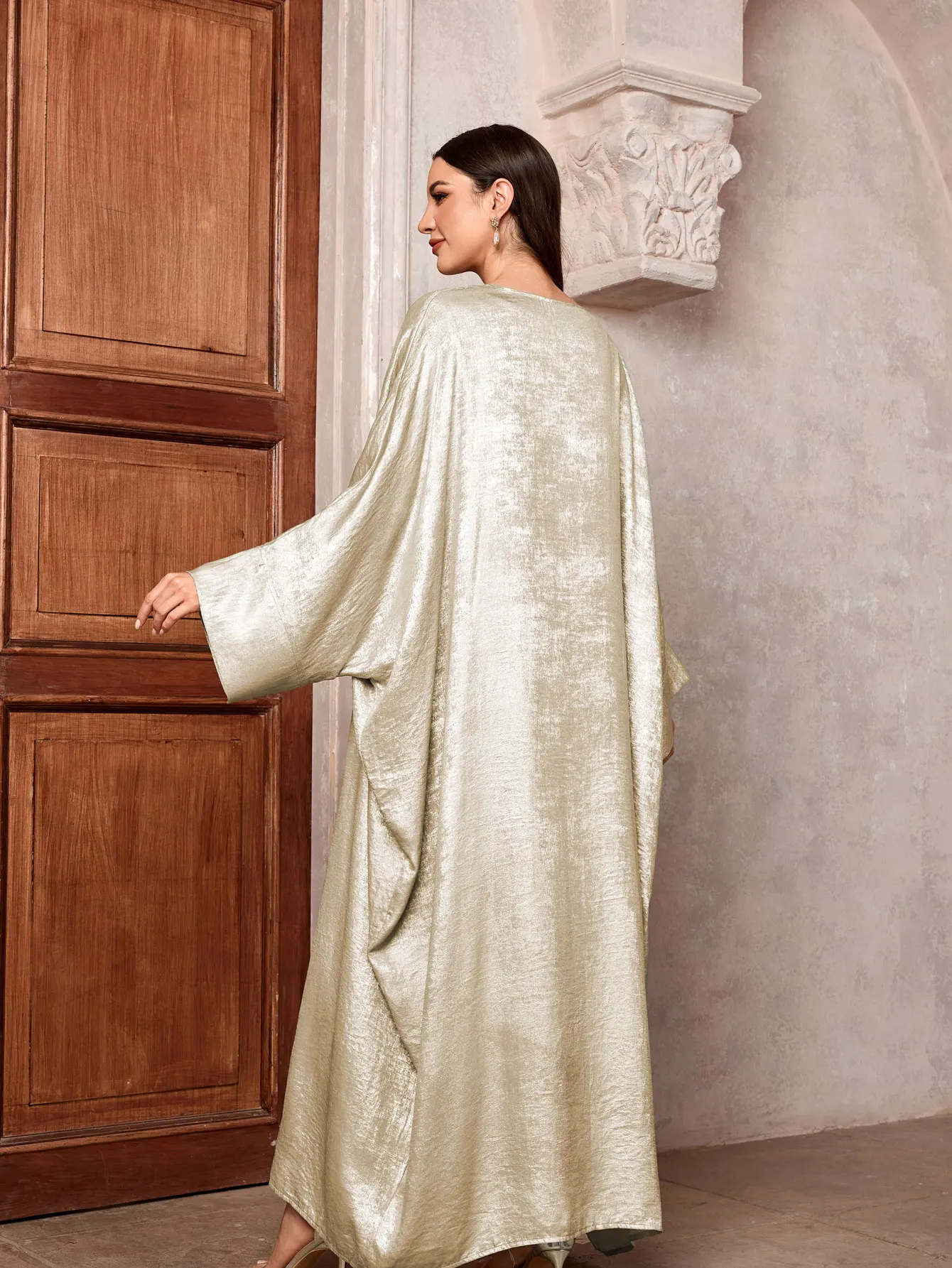 Brillant fête Abaya Ramadan Eid chauve-souris Satin ouvert Kimono dubaï luxe musulman Damen Abayas pour les femmes caftan robe vêtements islamiques