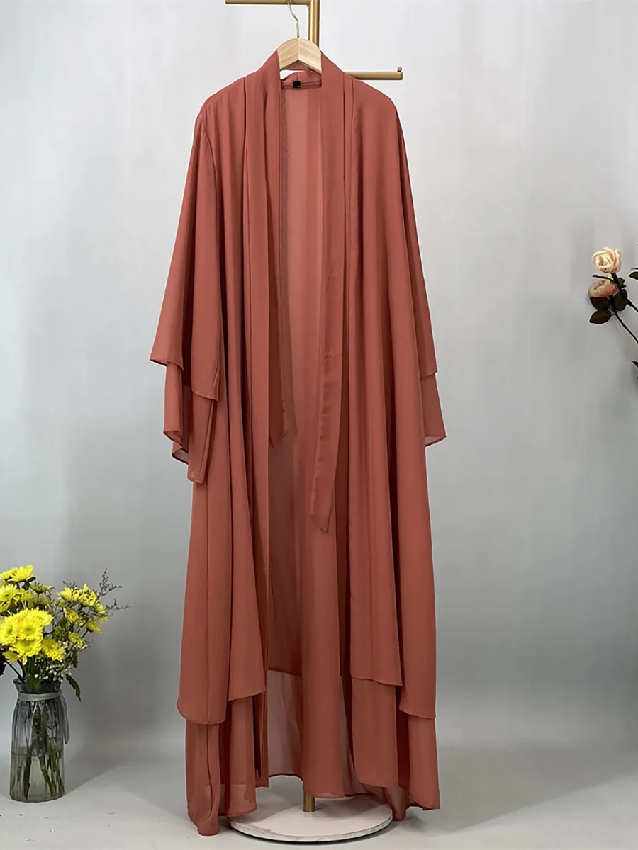 Abaya ouverte en mousseline – Caftan islamique élégant style Dubaï et Maroc