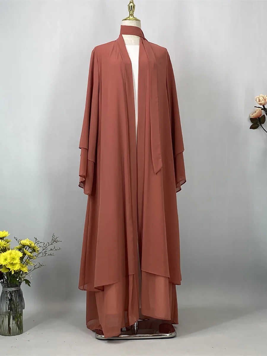 Abaya ouverte en mousseline – Caftan islamique élégant style Dubaï et Maroc