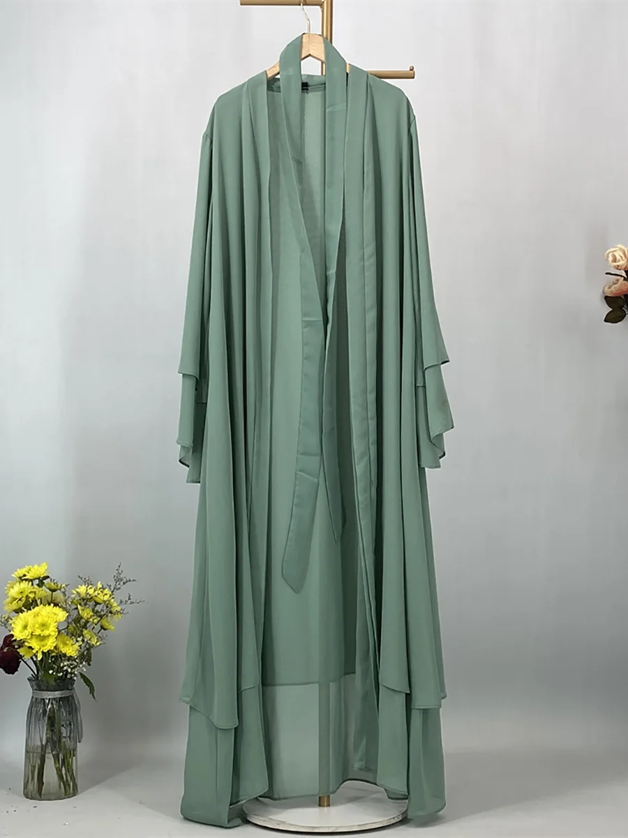 Abaya ouverte en mousseline – Caftan islamique élégant style Dubaï et Maroc
