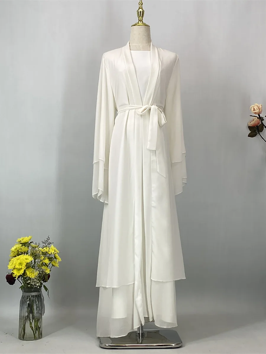 Abaya ouverte en mousseline – Caftan islamique élégant style Dubaï et Maroc