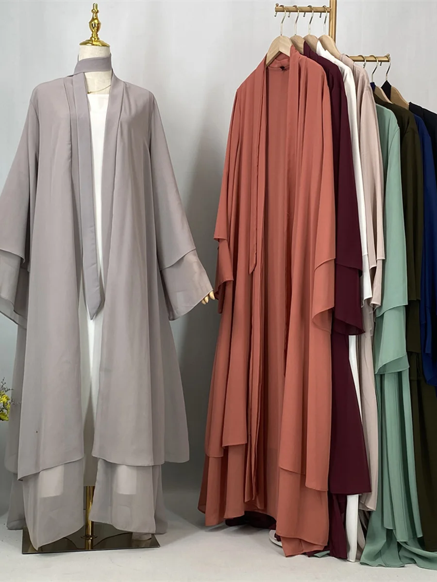 Abaya ouverte en mousseline – Caftan islamique élégant style Dubaï et Maroc