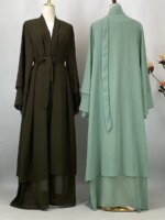 Abaya ouverte en mousseline – Caftan islamique élégant style Dubaï et Maroc – Image 5