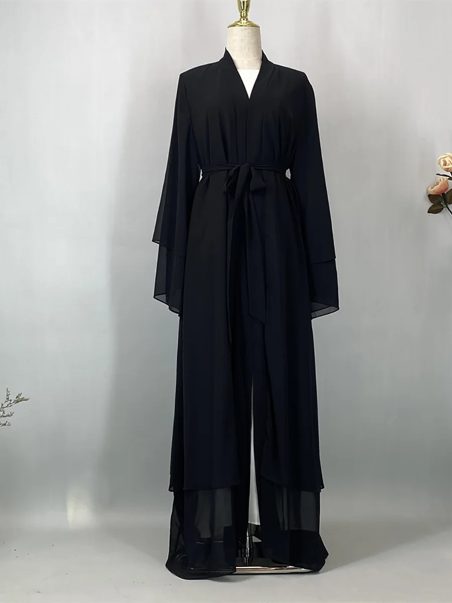 Abaya ouverte en mousseline – Caftan islamique élégant style Dubaï et Maroc