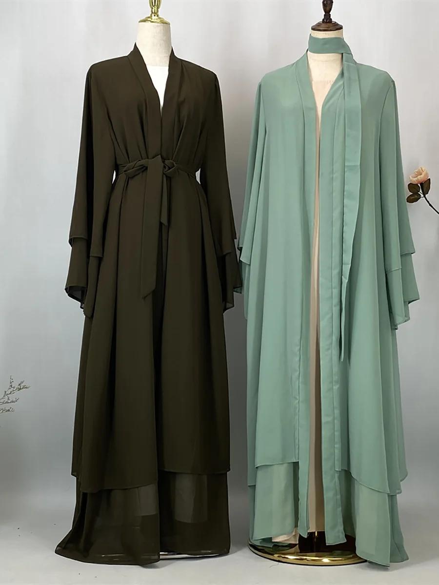 Abaya ouverte en mousseline – Caftan islamique élégant style Dubaï et Maroc