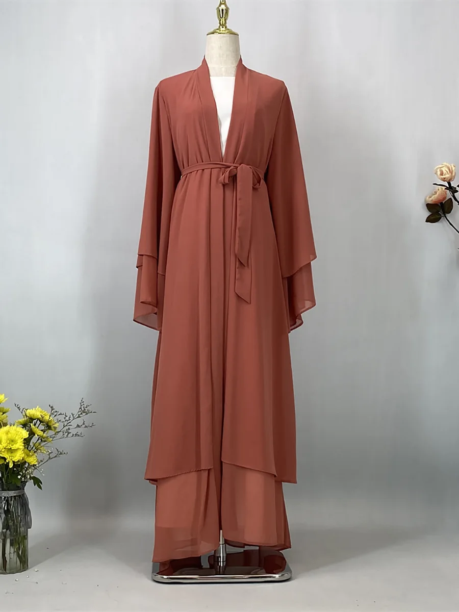 Abaya ouverte en mousseline – Caftan islamique élégant style Dubaï et Maroc