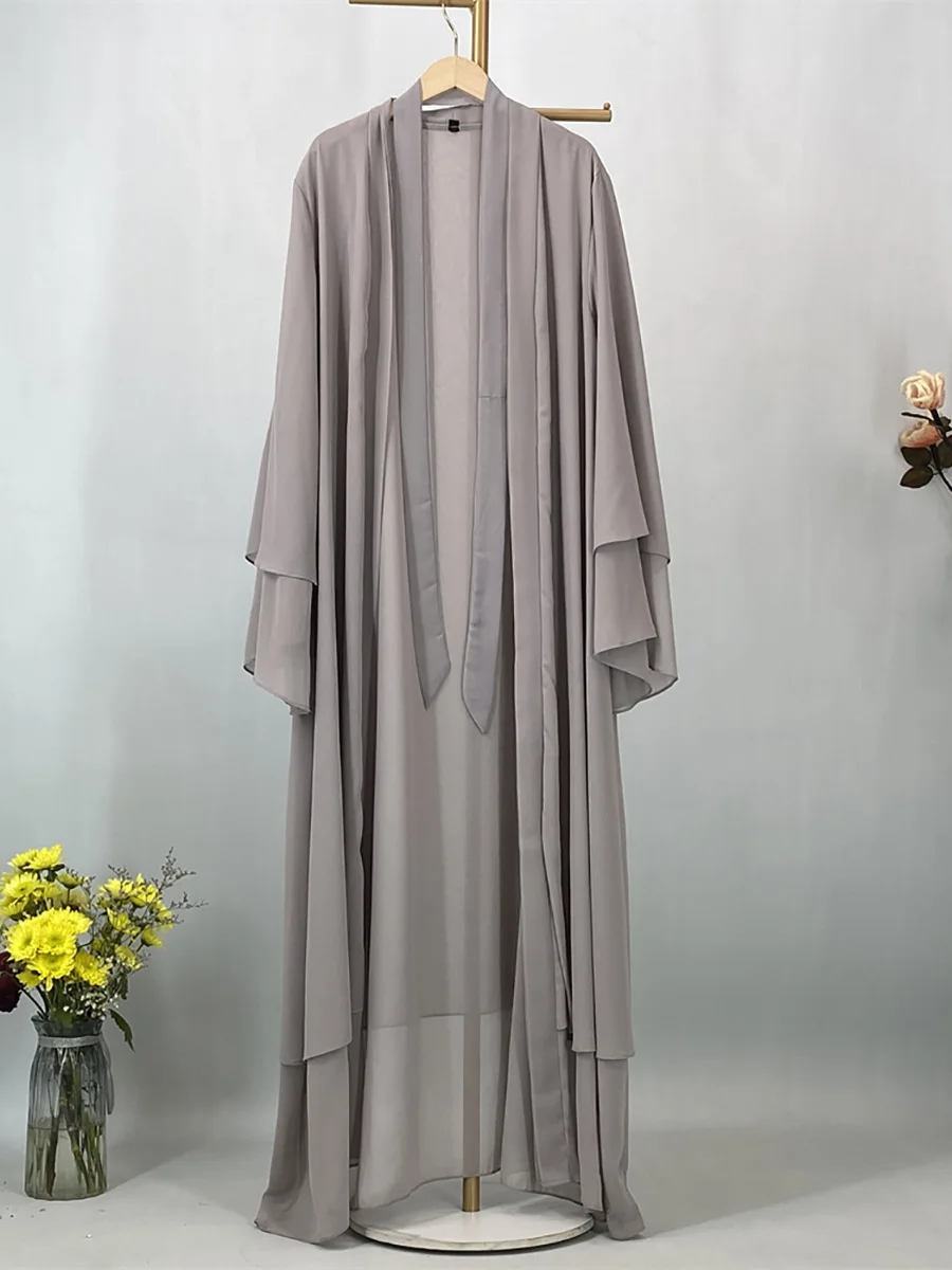 Abaya ouverte en mousseline – Caftan islamique élégant style Dubaï et Maroc