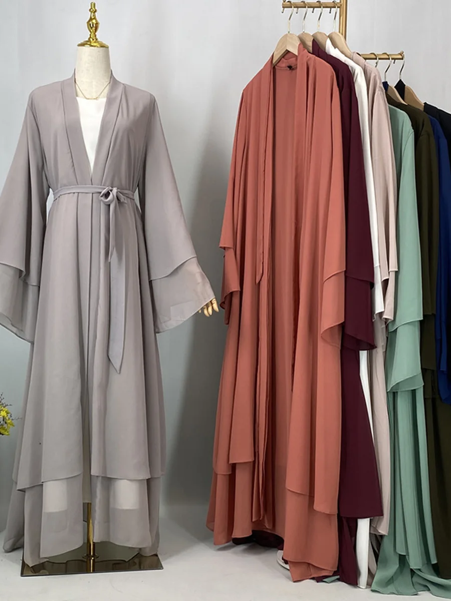 Abaya ouverte en mousseline – Caftan islamique élégant style Dubaï et Maroc