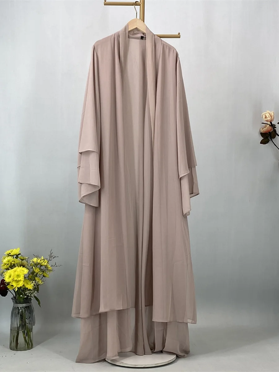 Abaya ouverte en mousseline – Caftan islamique élégant style Dubaï et Maroc