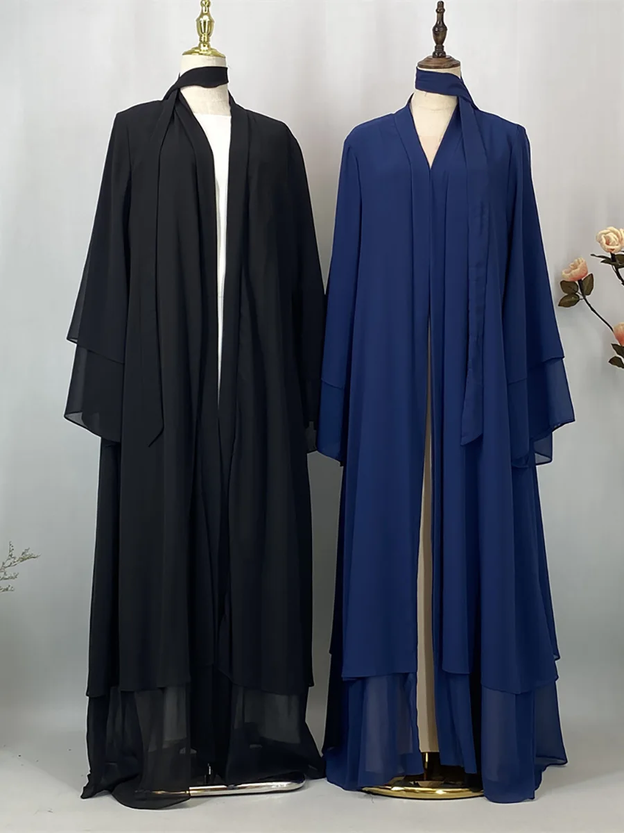 Abaya ouverte en mousseline – Caftan islamique élégant style Dubaï et Maroc