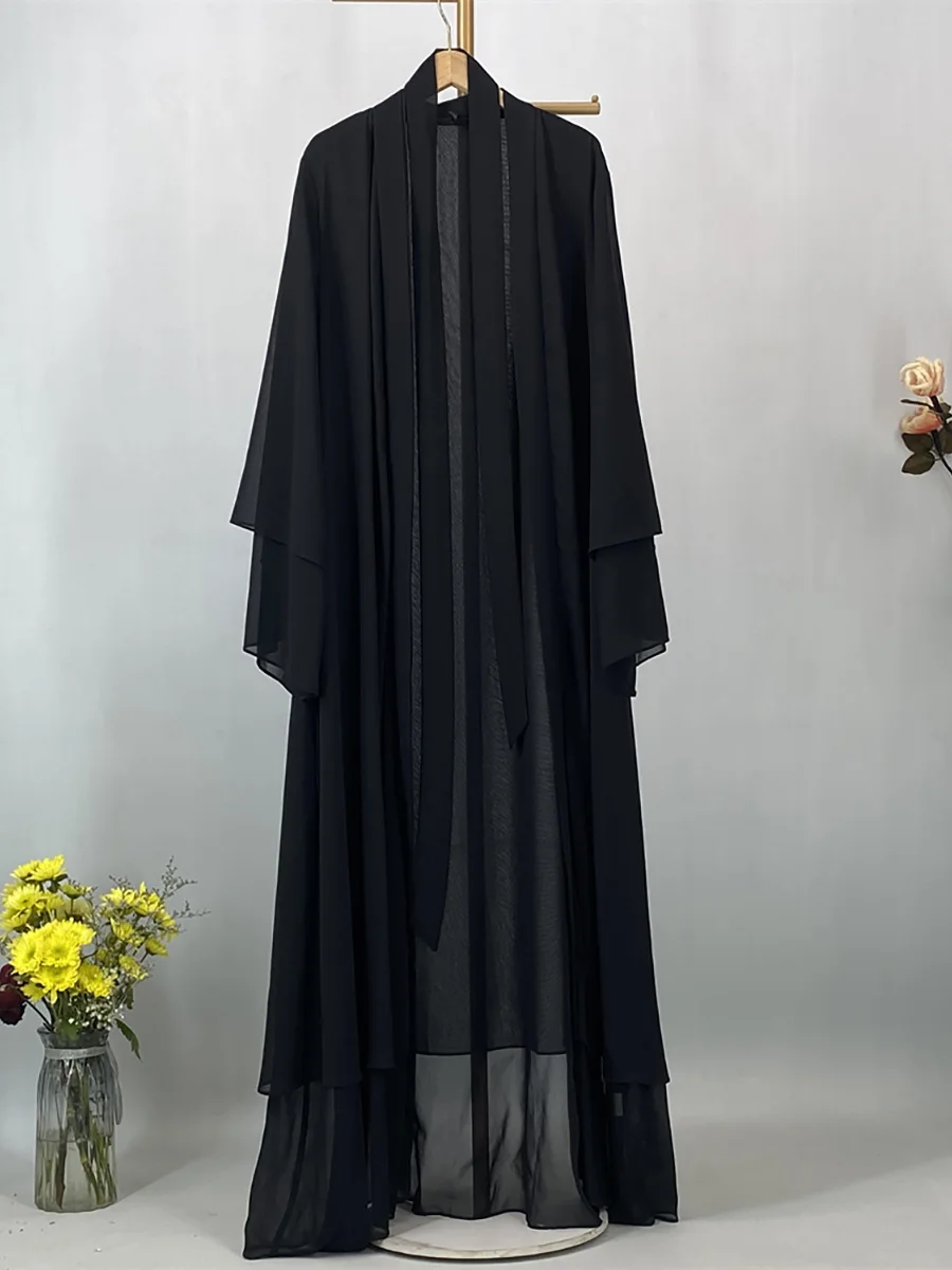 Abaya ouverte en mousseline – Caftan islamique élégant style Dubaï et Maroc
