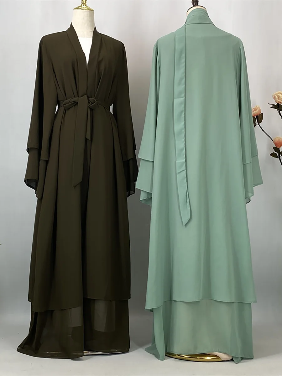 Abaya ouverte en mousseline – Caftan islamique élégant style Dubaï et Maroc
