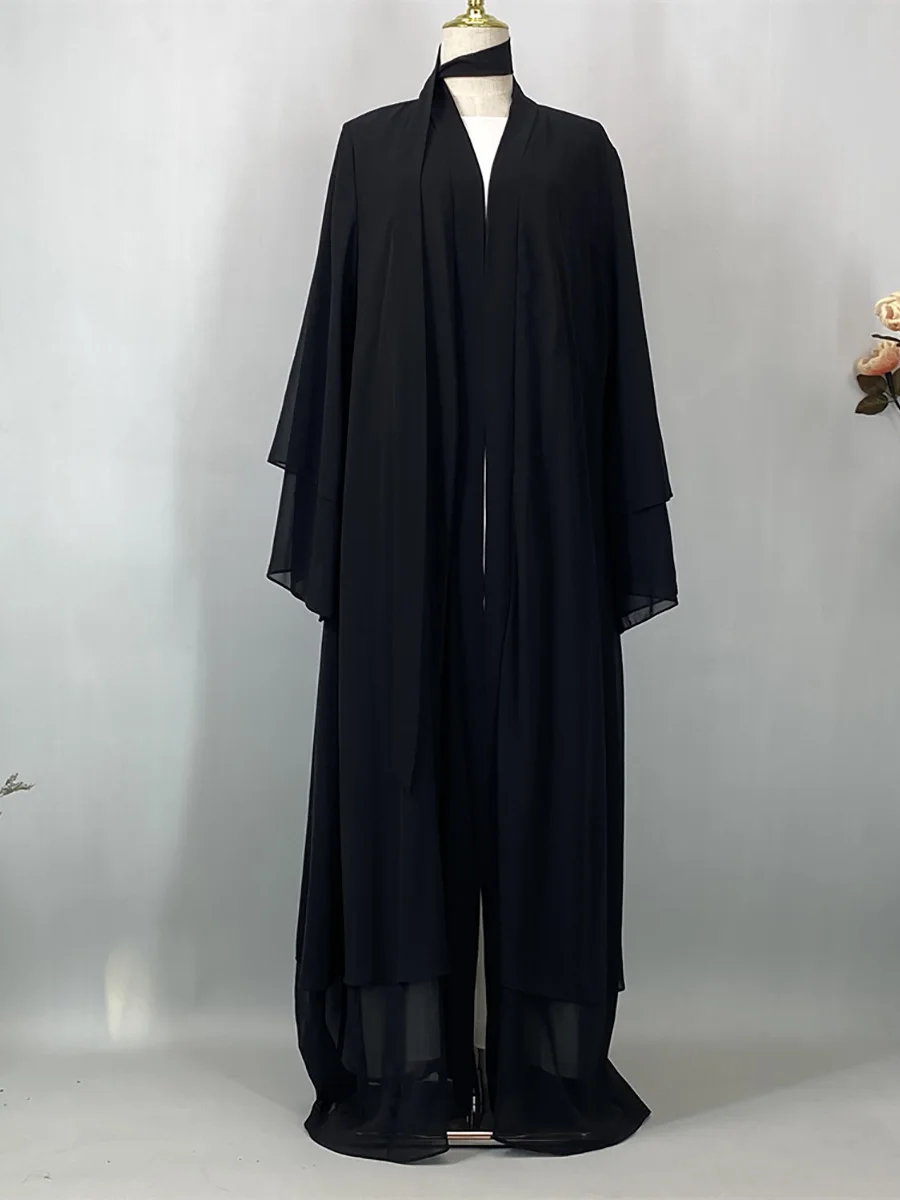 Abaya ouverte en mousseline – Caftan islamique élégant style Dubaï et Maroc