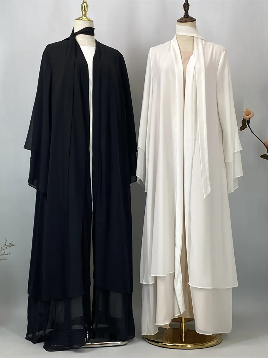Abaya ouverte en mousseline – Caftan islamique élégant style Dubaï et Maroc