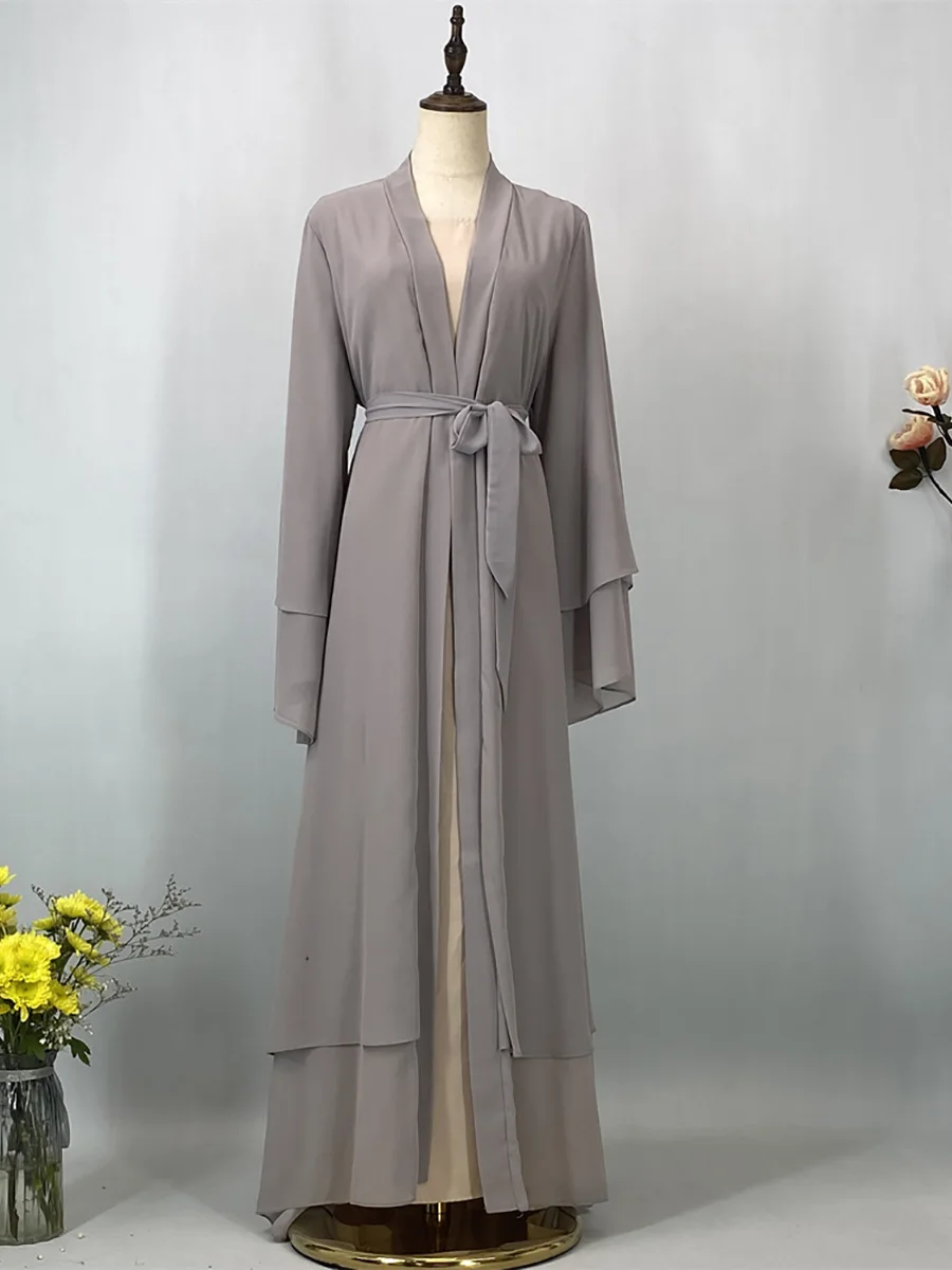 Abaya ouverte en mousseline – Caftan islamique élégant style Dubaï et Maroc