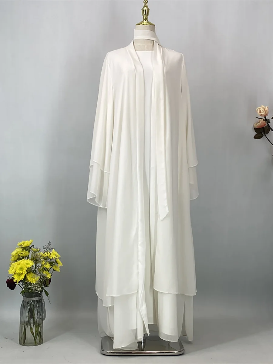 Abaya ouverte en mousseline – Caftan islamique élégant style Dubaï et Maroc