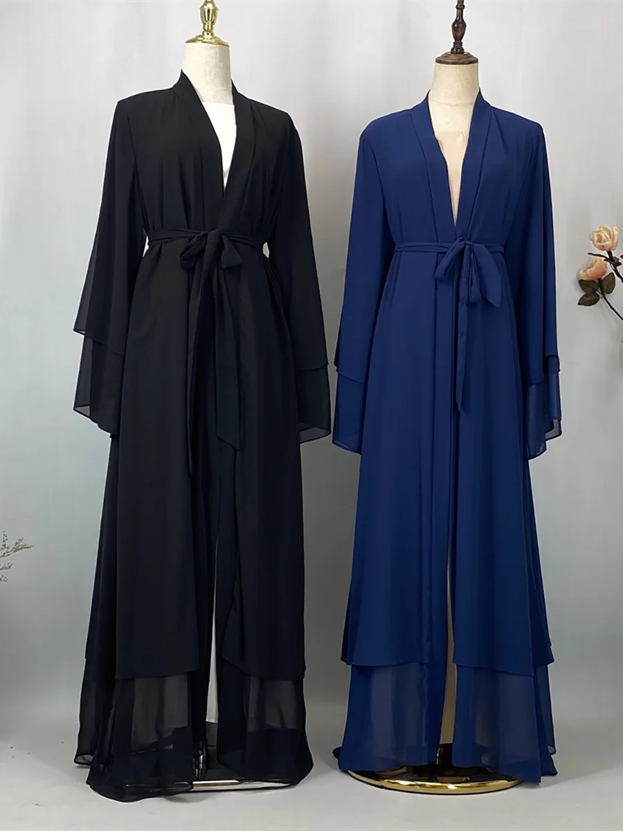 Abaya ouverte en mousseline – Caftan islamique élégant style Dubaï et Maroc