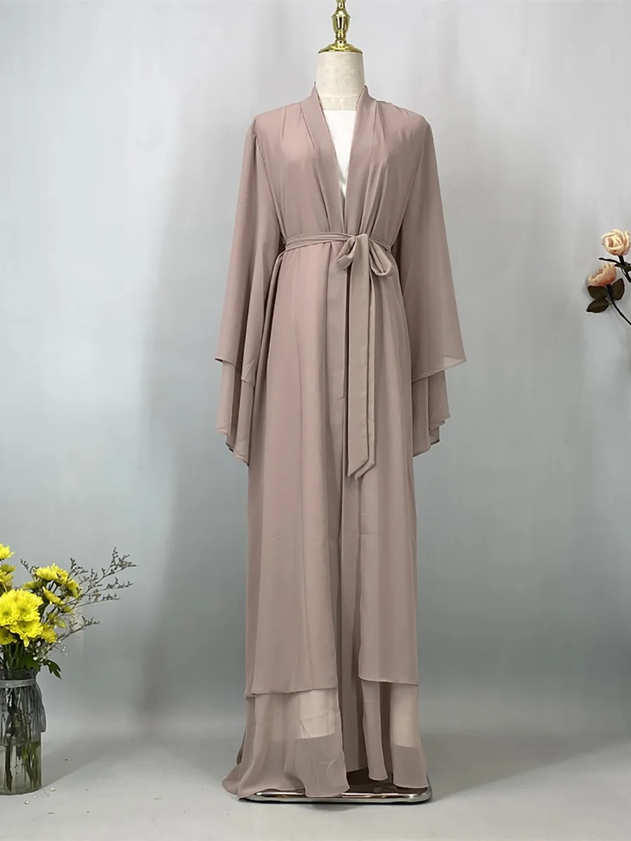 Abaya ouverte en mousseline – Caftan islamique élégant style Dubaï et Maroc