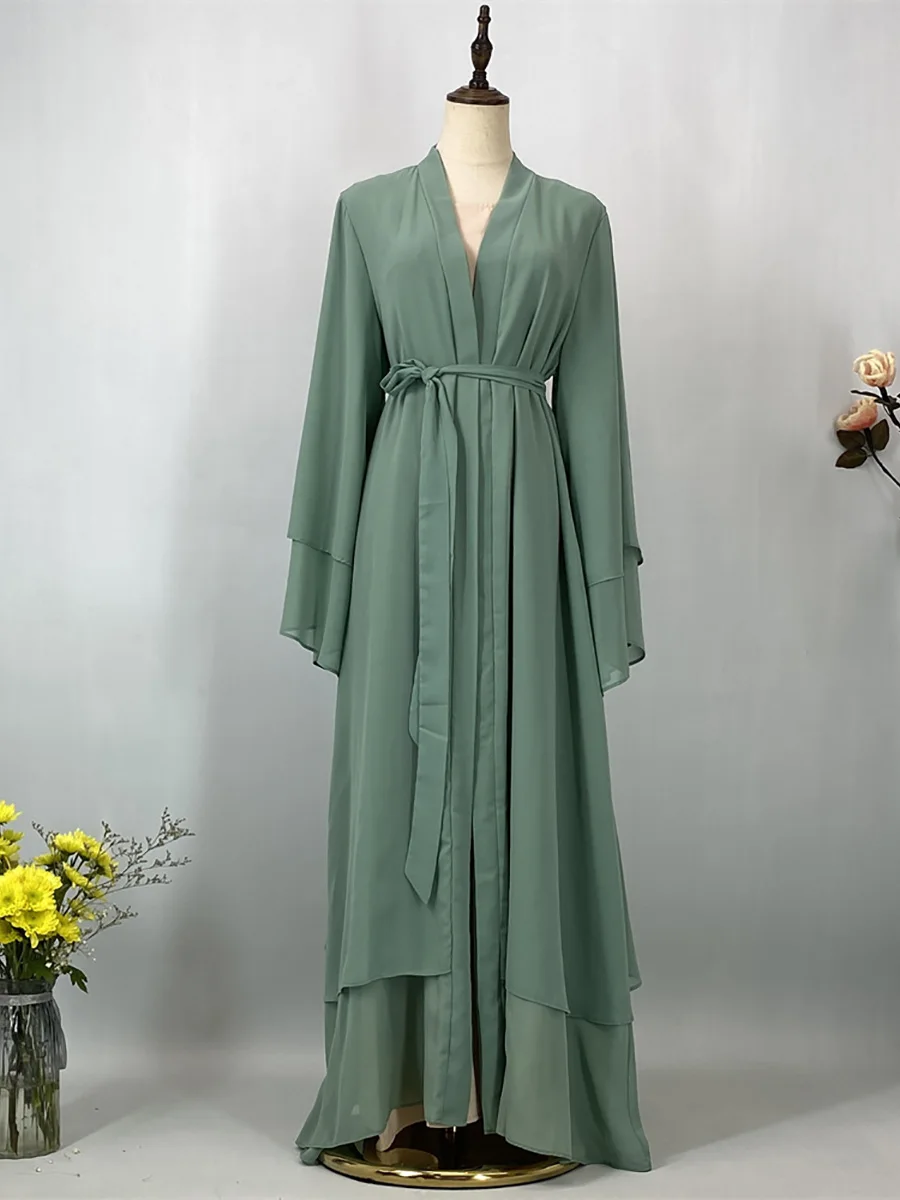 Abaya ouverte en mousseline – Caftan islamique élégant style Dubaï et Maroc