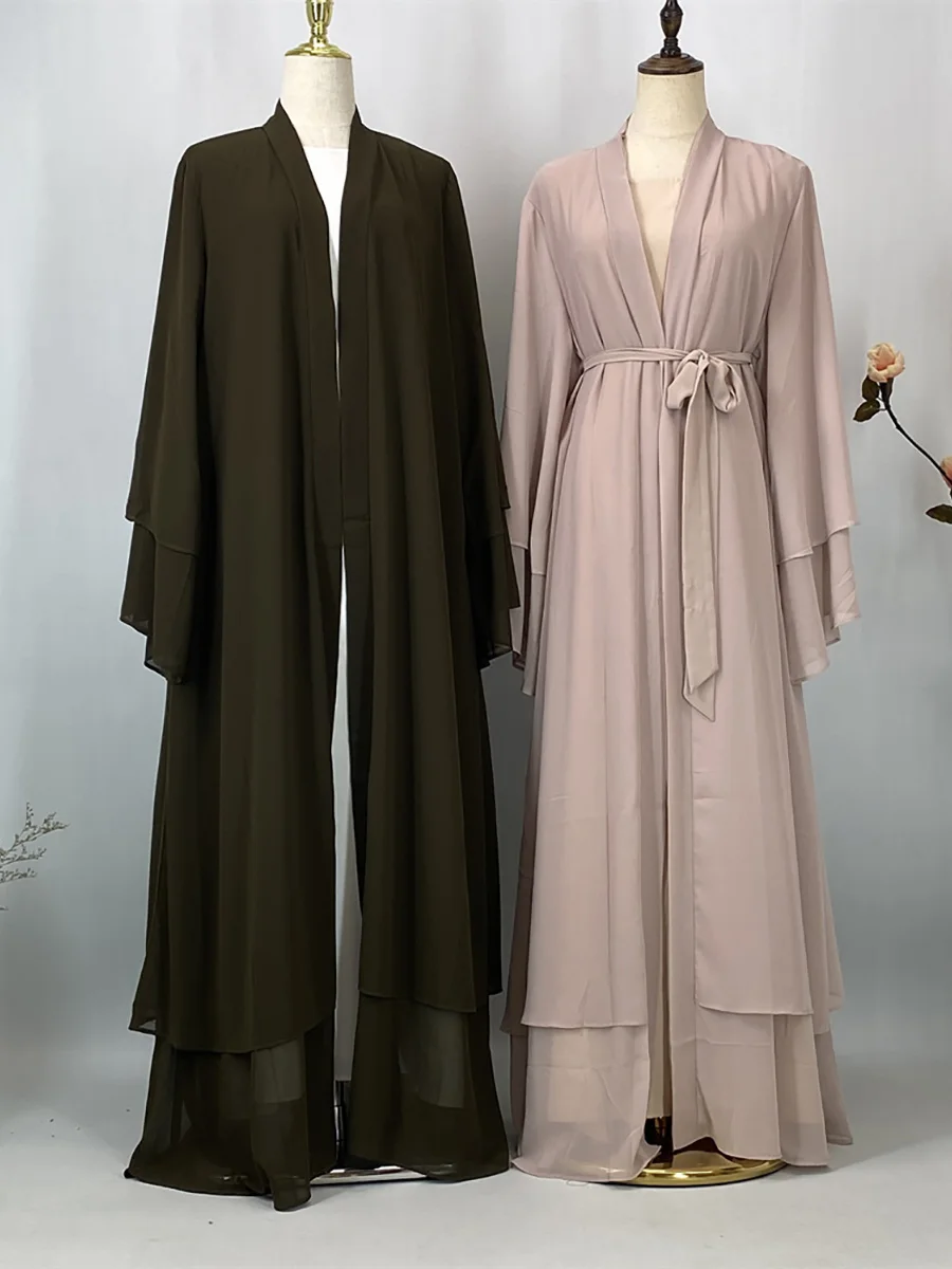 Abaya ouverte en mousseline – Caftan islamique élégant style Dubaï et Maroc