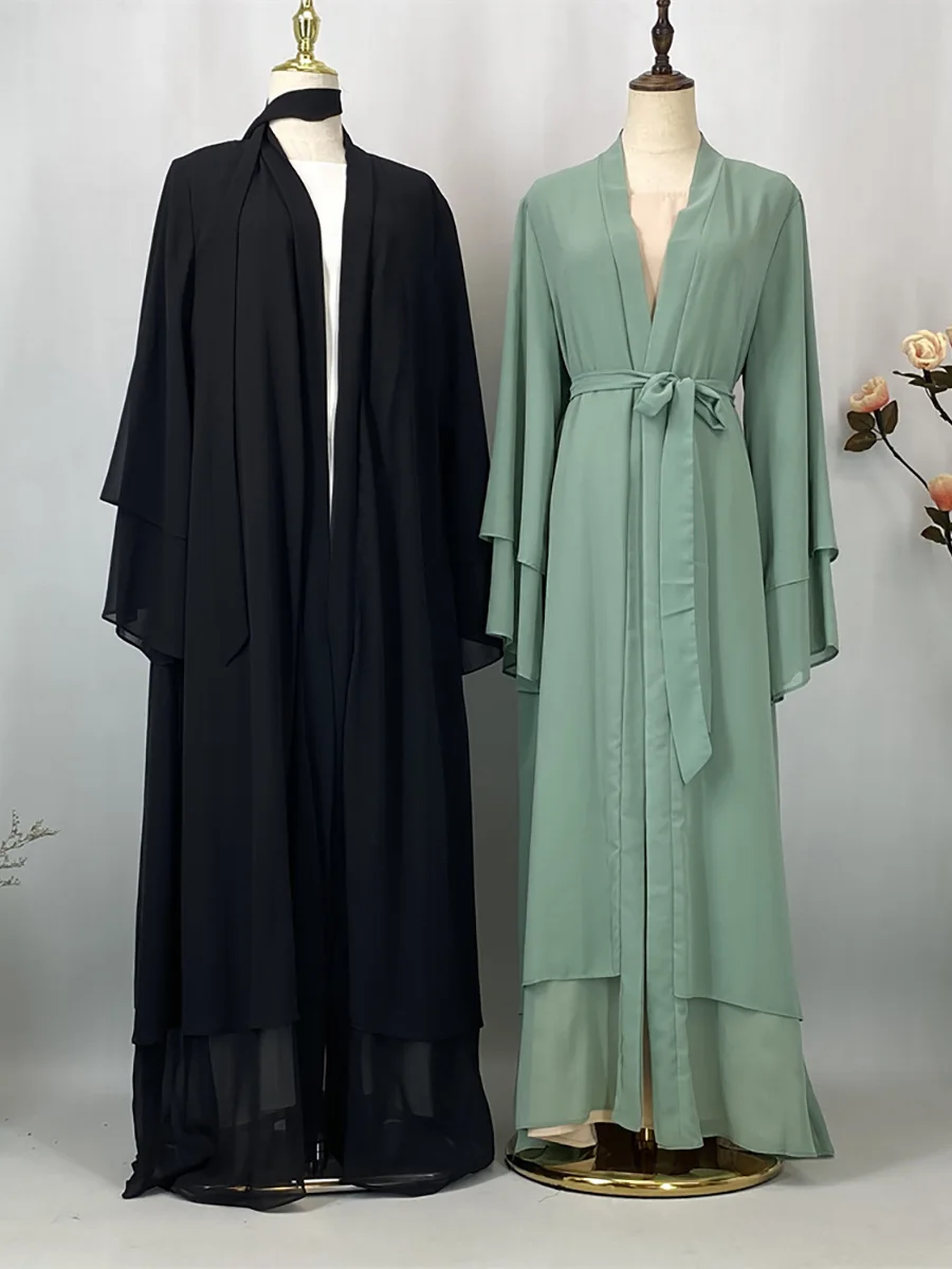 Abaya ouverte en mousseline – Caftan islamique élégant style Dubaï et Maroc