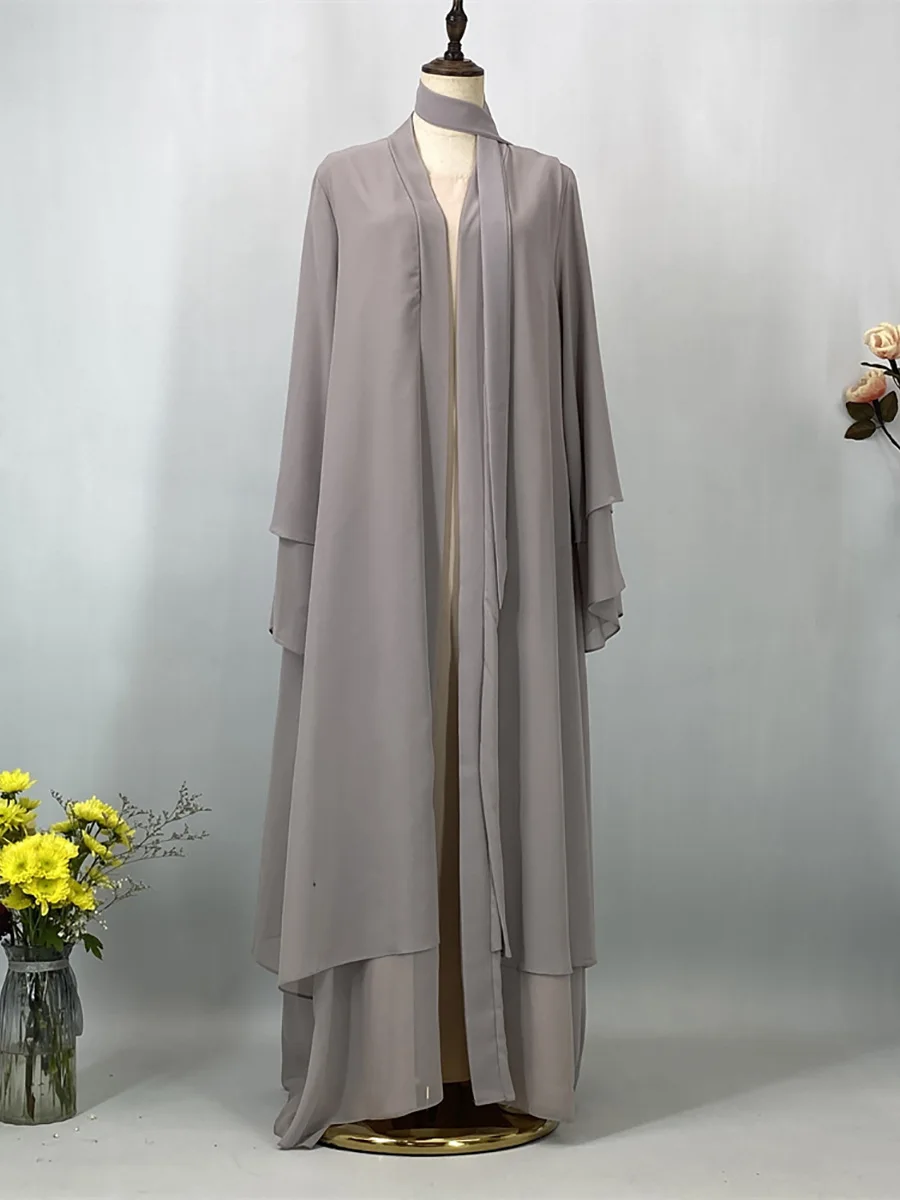Abaya ouverte en mousseline – Caftan islamique élégant style Dubaï et Maroc