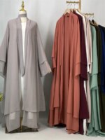 Abaya ouverte en mousseline – Caftan islamique élégant style Dubaï et Maroc – Image 6