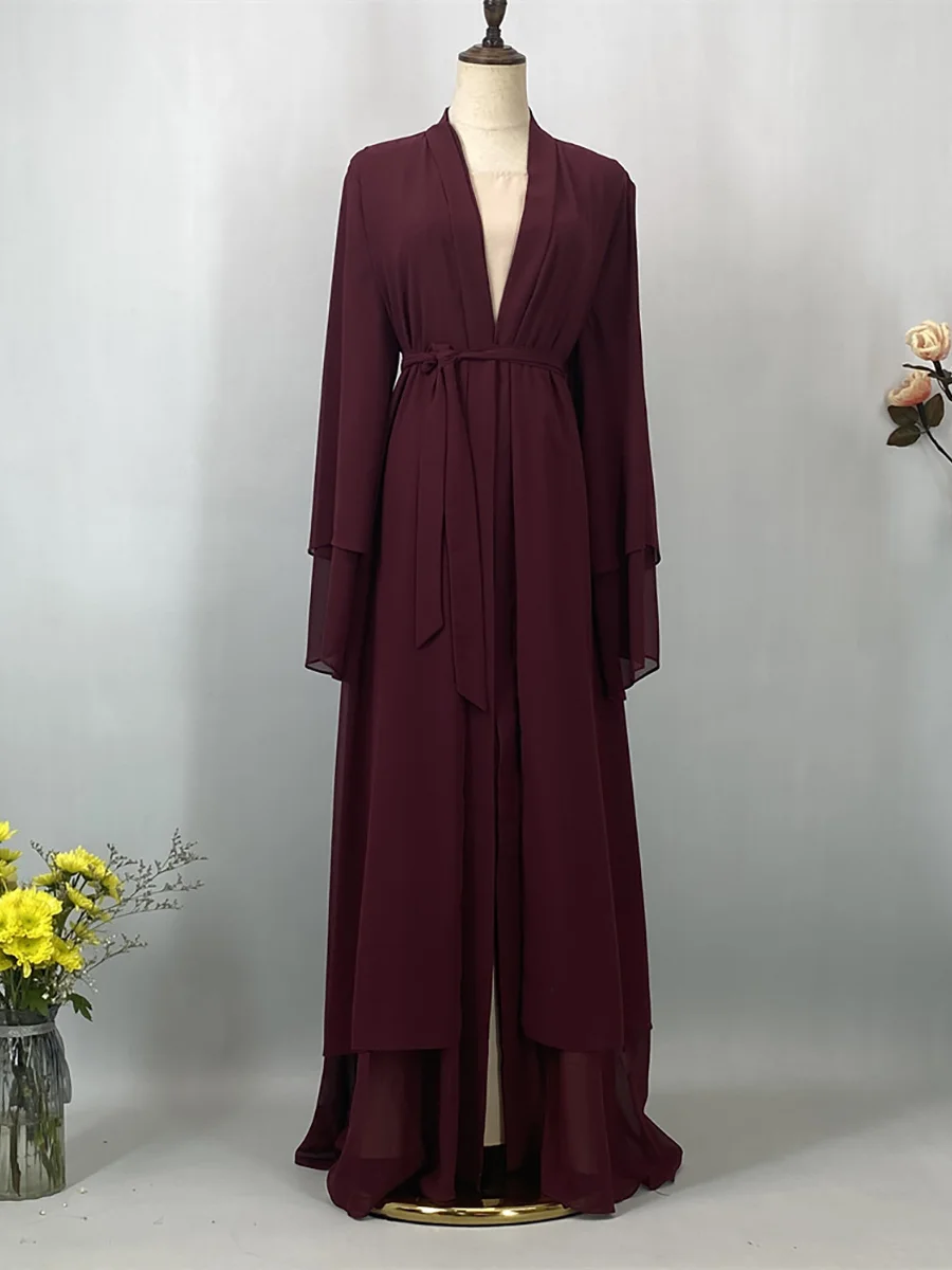 Abaya ouverte en mousseline – Caftan islamique élégant style Dubaï et Maroc
