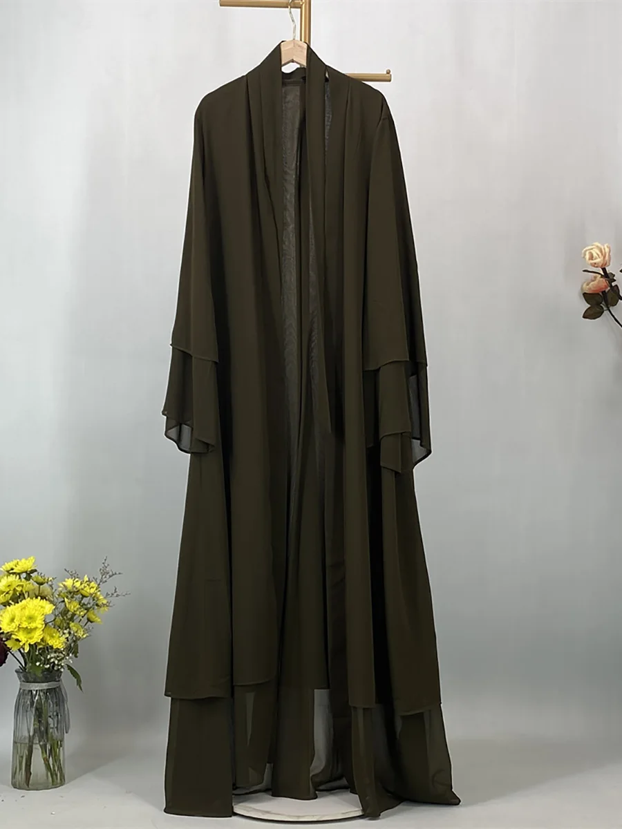 Abaya ouverte en mousseline – Caftan islamique élégant style Dubaï et Maroc