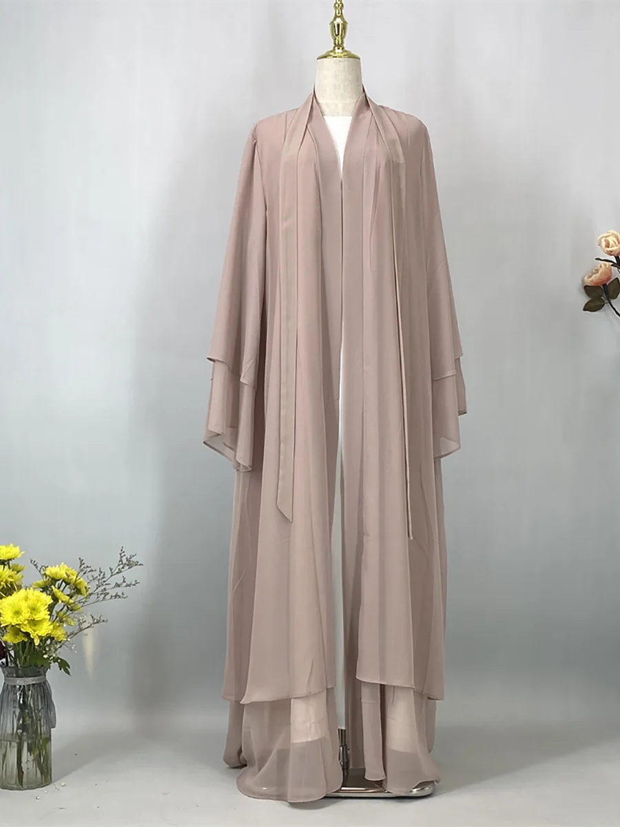 Abaya ouverte en mousseline – Caftan islamique élégant style Dubaï et Maroc