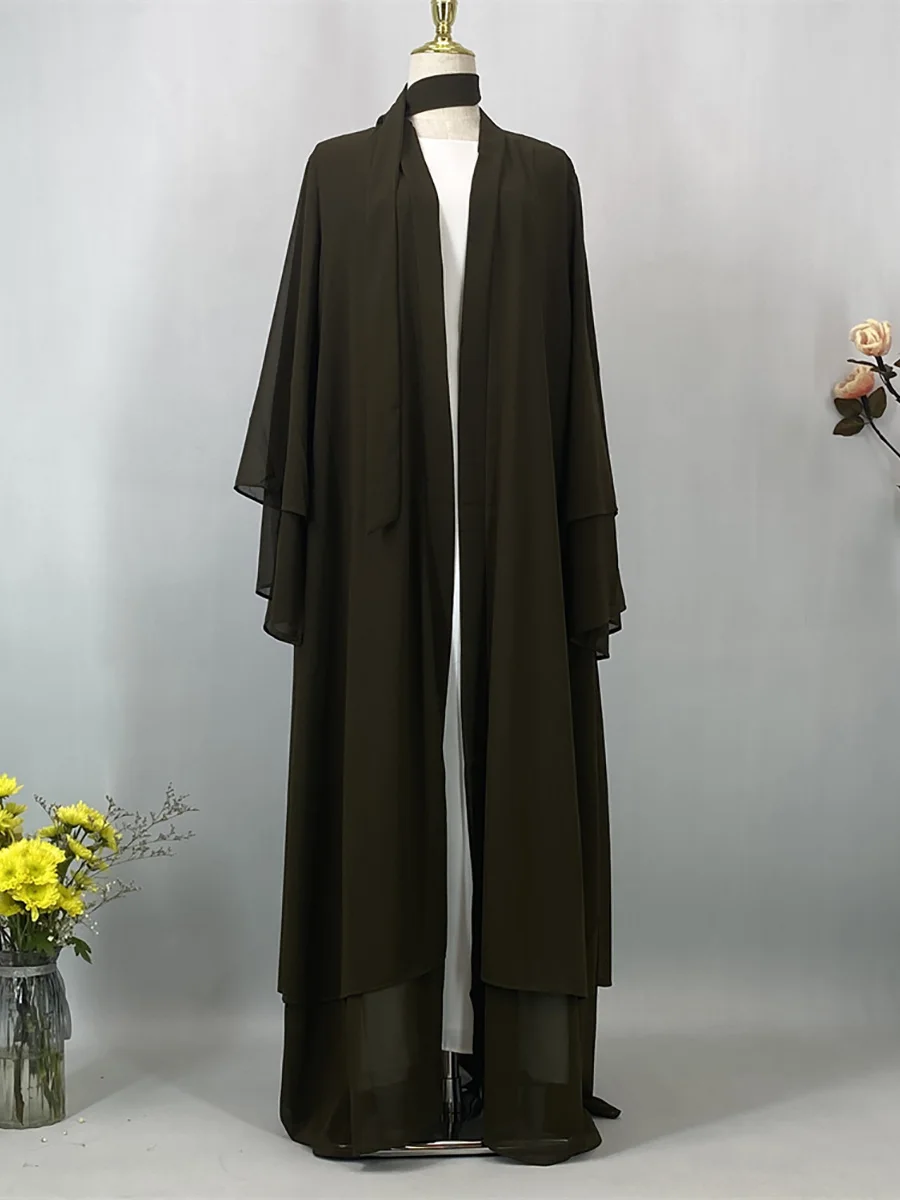 Abaya ouverte en mousseline – Caftan islamique élégant style Dubaï et Maroc