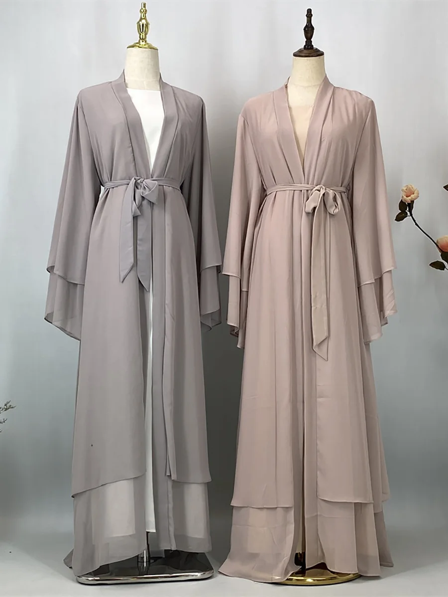 Abaya ouverte en mousseline – Caftan islamique élégant style Dubaï et Maroc
