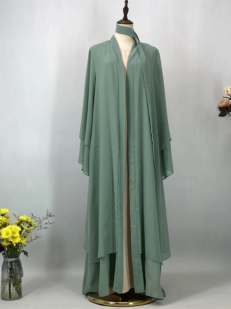 Abaya ouverte en mousseline – Caftan islamique élégant style Dubaï et Maroc