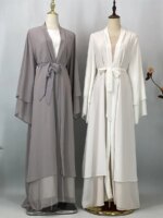 Abaya ouverte en mousseline – Caftan islamique élégant style Dubaï et Maroc