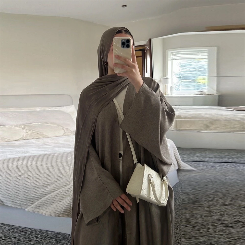 Kimono chauve-souris coton & lin – Robe musulmane ample style caftan Dubaï