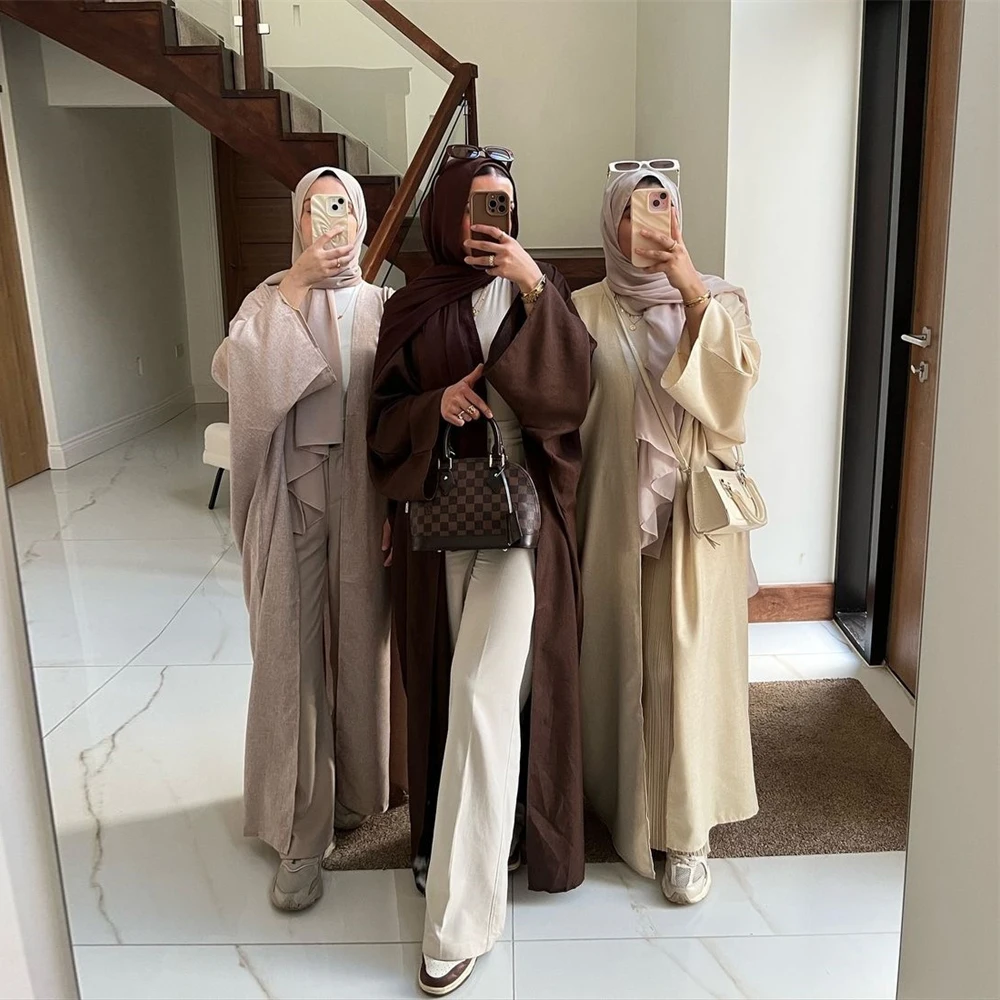 Kimono chauve-souris coton & lin – Robe musulmane ample style caftan Dubaï