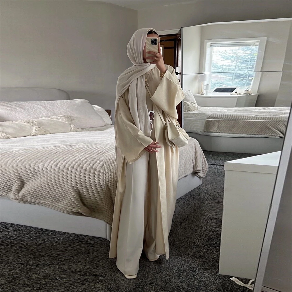 Kimono chauve-souris coton & lin – Robe musulmane ample style caftan Dubaï