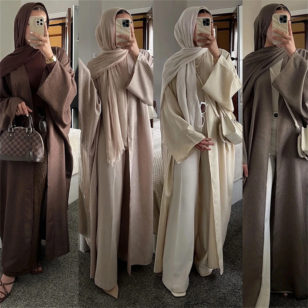 Kimono chauve-souris coton & lin – Robe musulmane ample style caftan Dubaï