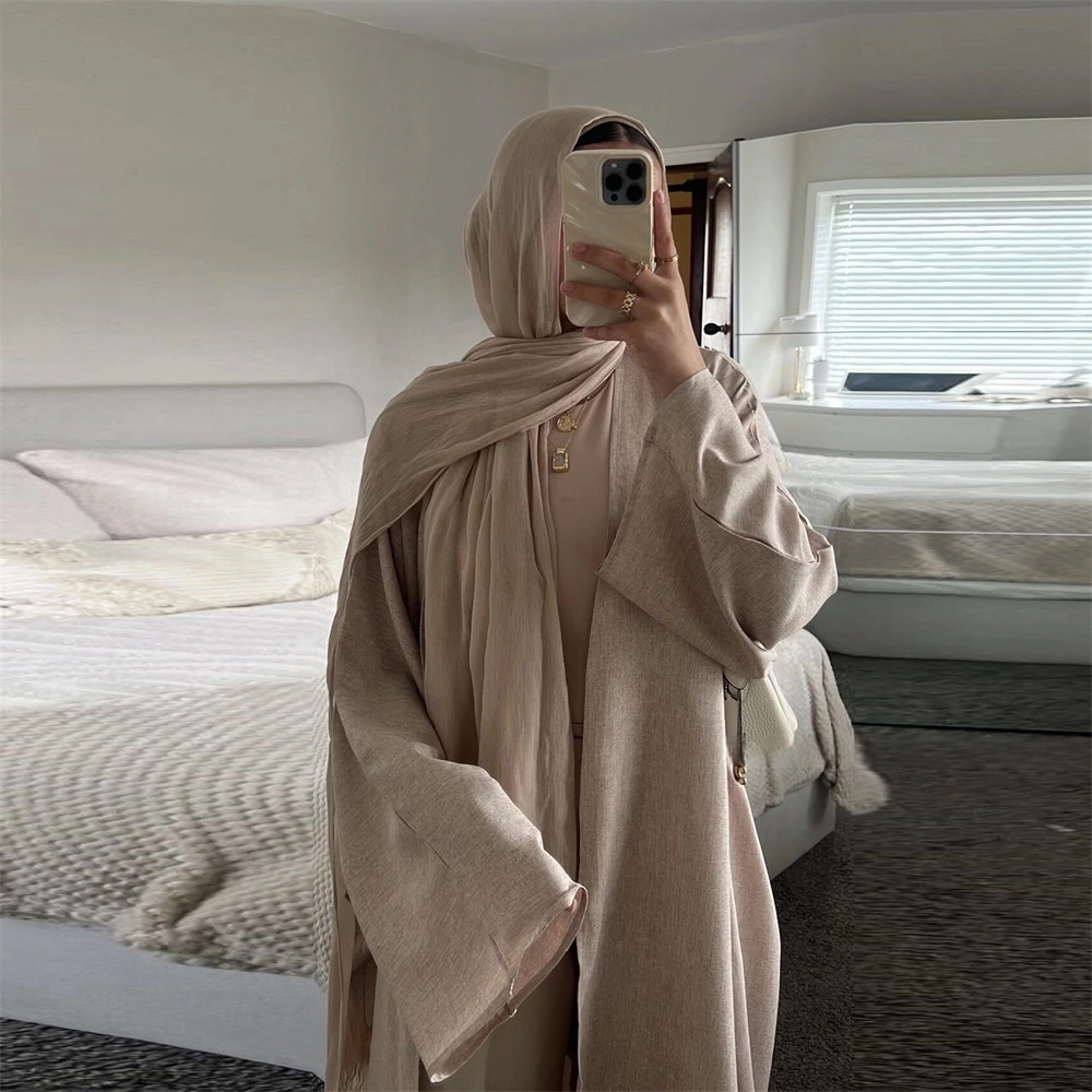 Kimono chauve-souris coton & lin – Robe musulmane ample style caftan Dubaï