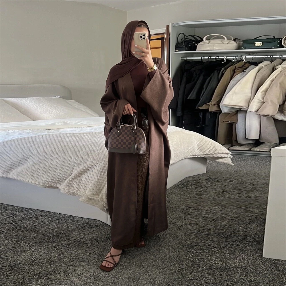 Kimono chauve-souris coton & lin – Robe musulmane ample style caftan Dubaï