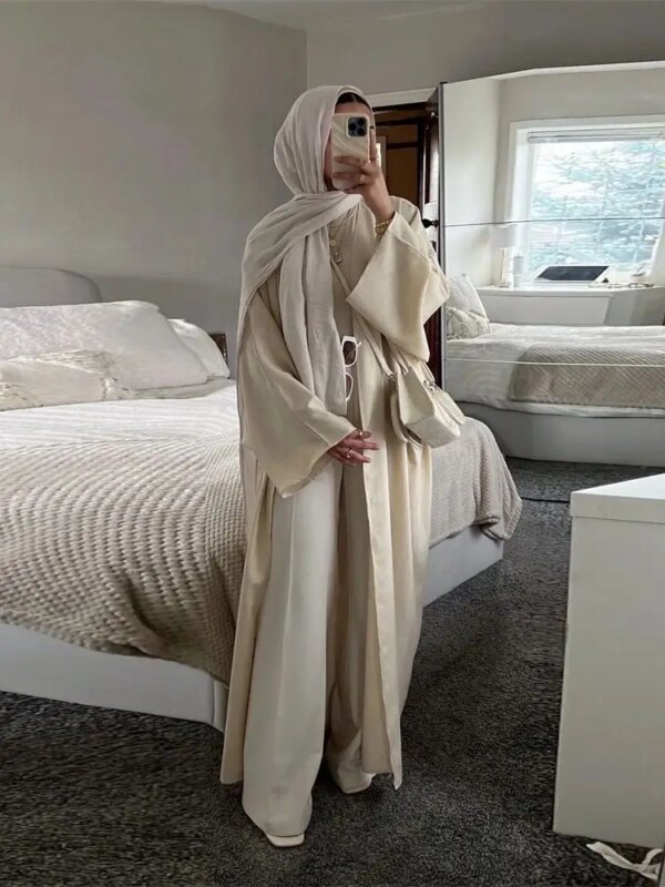 Kimono chauve-souris coton & lin – Robe musulmane ample style caftan Dubaï – Image 2