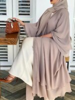 Robe modeste longue à taille nouée – Ensemble élégant avec hijab et manteau