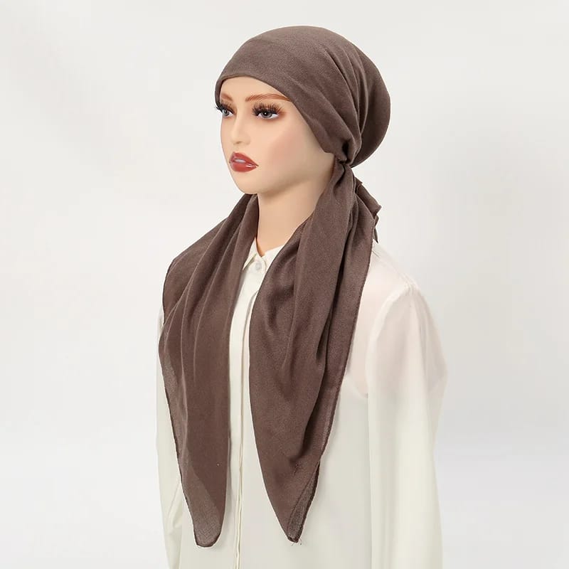 Hijab innovant long, coton, lin, doux, élastique pour femmes